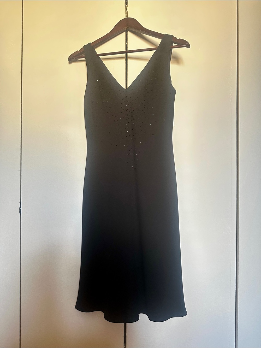 Vintage NWT JONES NEW YORK Black V-Neck Dress Subtle Sparkle Made in Hong Kong